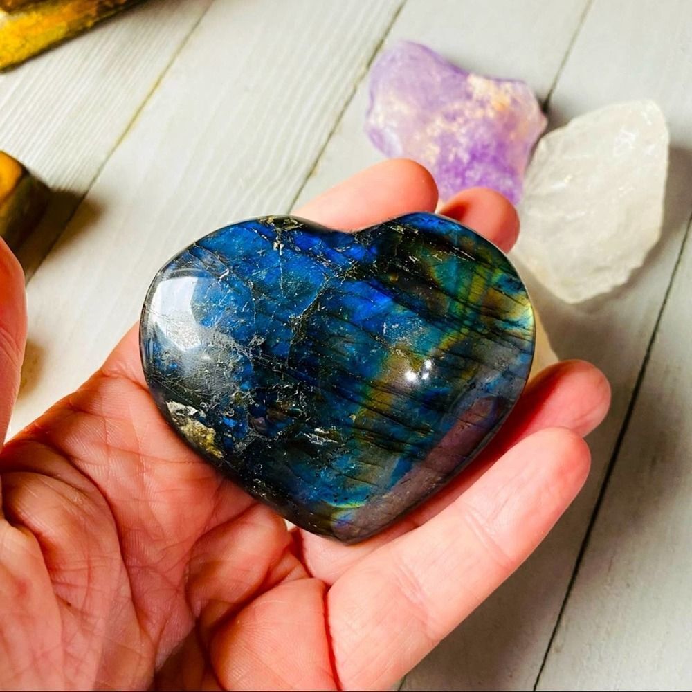 Hand Carved Large Labradorite Heart Stone Gemstone
